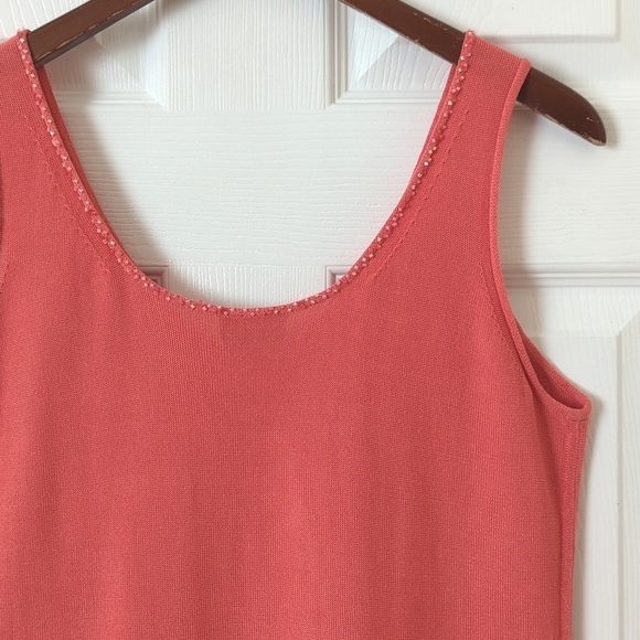 Sigrid Olsen Classic Knit Silk Blend Beaded Scoop Neck Tank Top Peach Pink Small - Picture 10 of 10